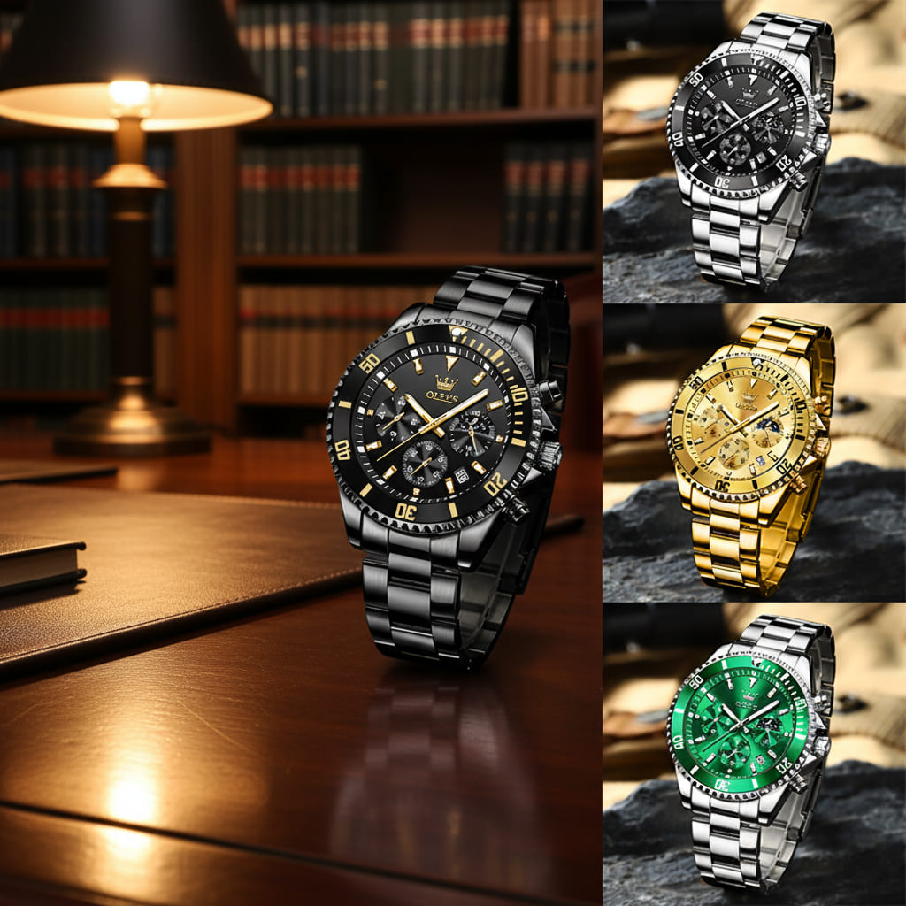 OLEVS MEN’S LUXURY STAINLESS STEEL WATERPROOF WATCH