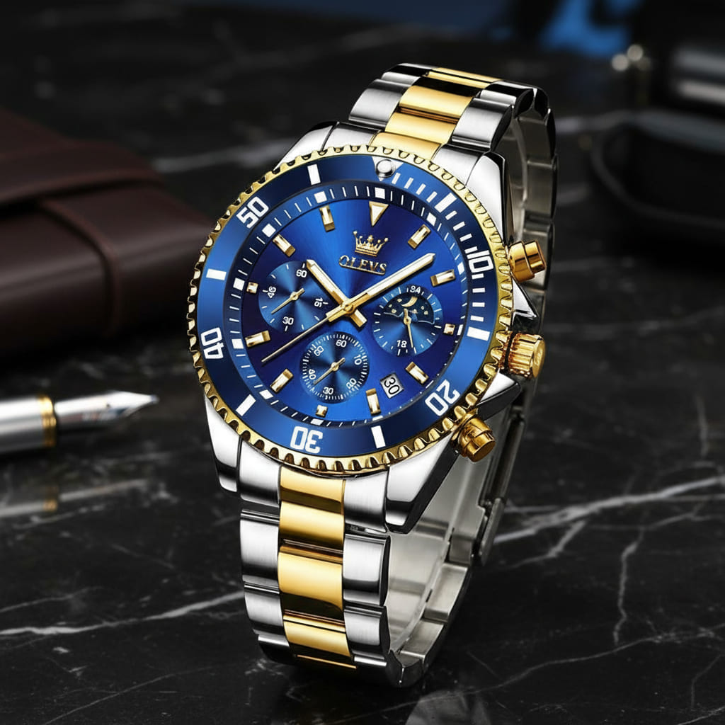 OLEVS MEN’S LUXURY STAINLESS STEEL WATERPROOF WATCH