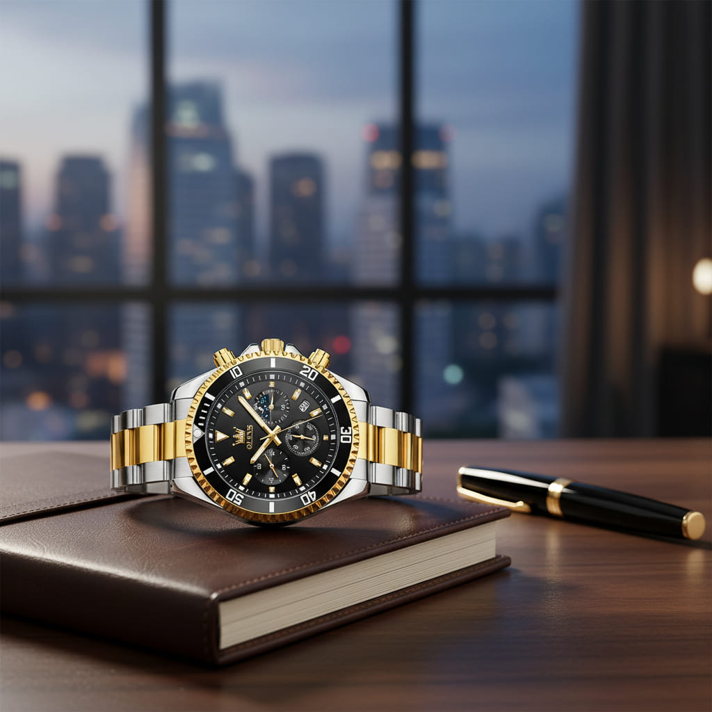 OLEVS MEN’S LUXURY STAINLESS STEEL WATERPROOF WATCH