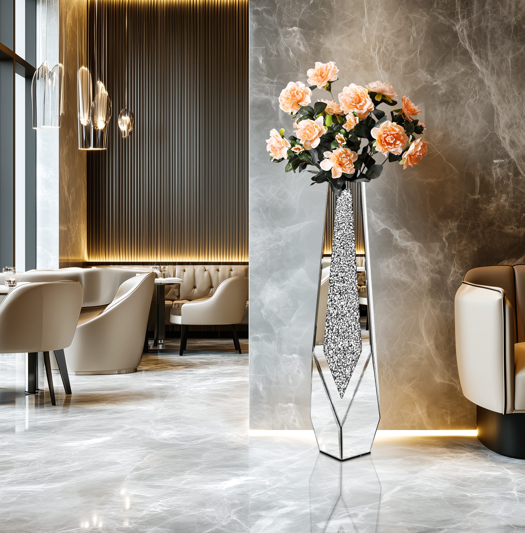 MIRROR WITH DIAMOND VASE