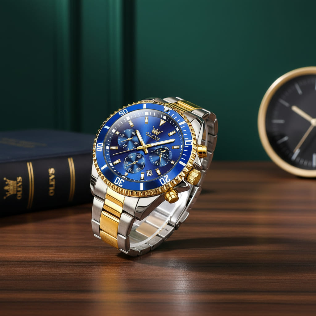 OLEVS MEN’S LUXURY STAINLESS STEEL WATERPROOF WATCH