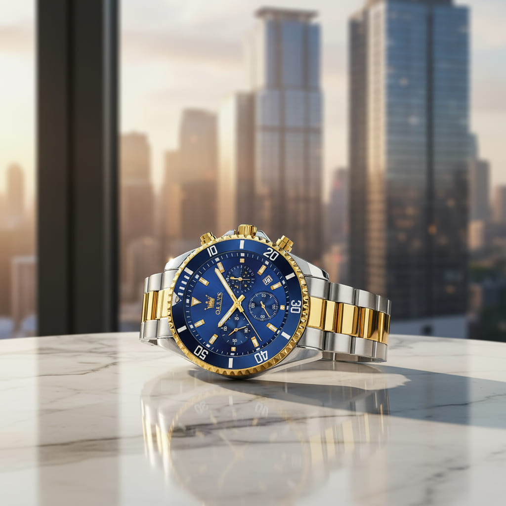 OLEVS MEN’S LUXURY STAINLESS STEEL WATERPROOF WATCH