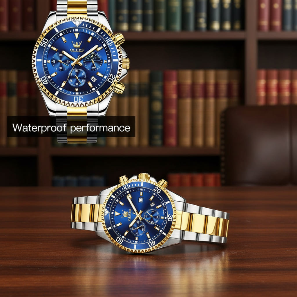 OLEVS MEN’S LUXURY STAINLESS STEEL WATERPROOF WATCH